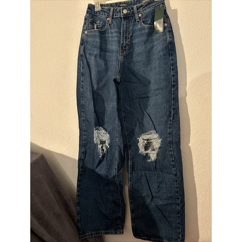 Women's Super-High Rise Distressed Baggy Jeans Wild Fable Medium Blue SZ 2 New